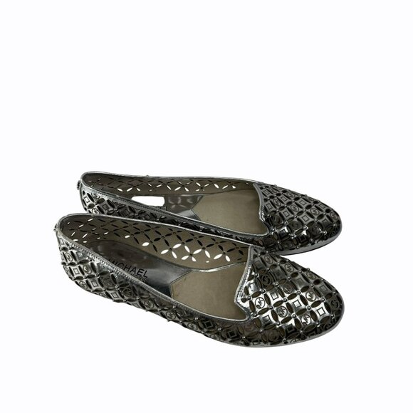 Michael Kors Womens Silver Metallic Gabri Laser-Cut Ballet Flats Size 6.5 EUC - Picture 2 of 8